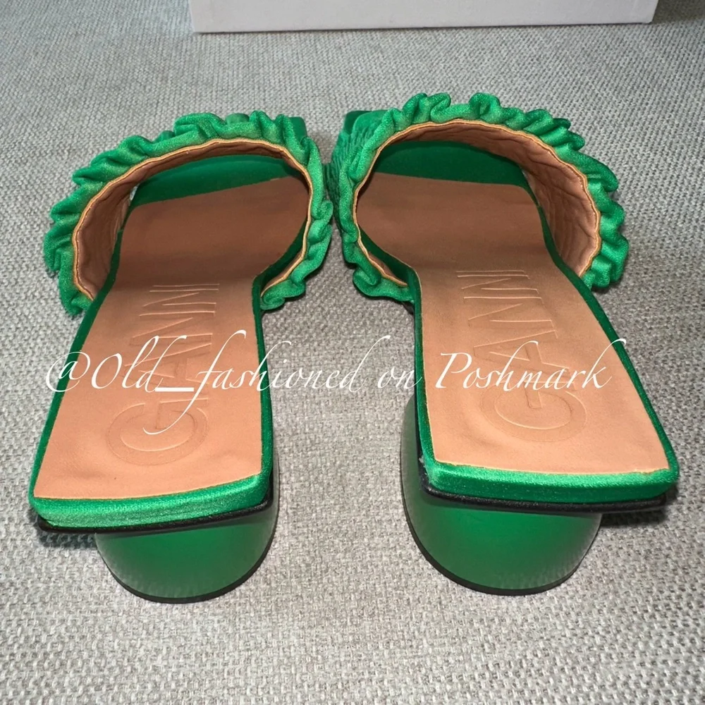 GANNI Smocked Kitten-Heel Mules